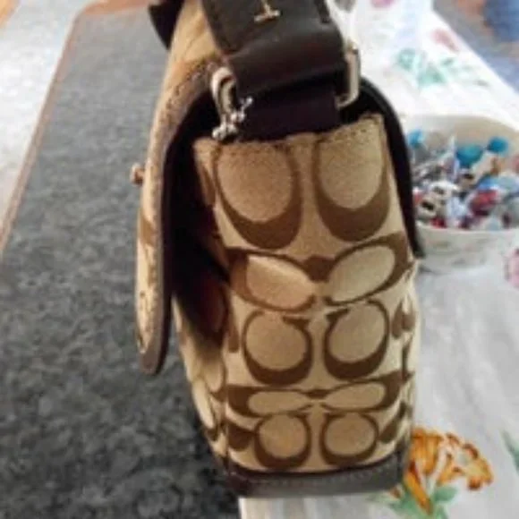 COACH PARK SIGNATURE FLAP LARGE SHOULDER BAG SV / KHAKI / MAHOGANY F23933 NWT - Picture 6 of 12